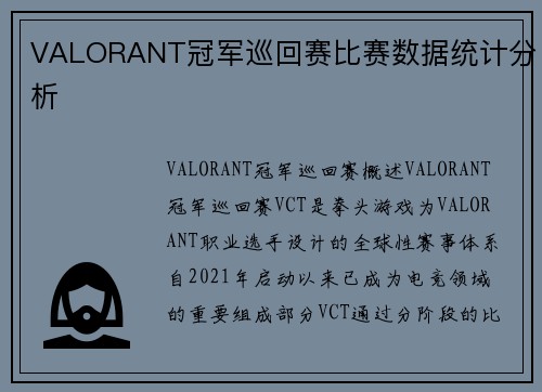 VALORANT冠军巡回赛比赛数据统计分析