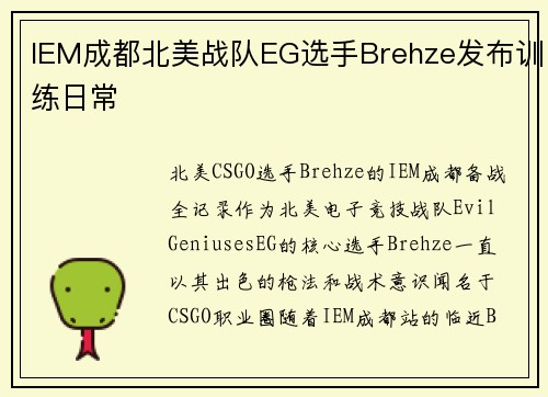 IEM成都北美战队EG选手Brehze发布训练日常